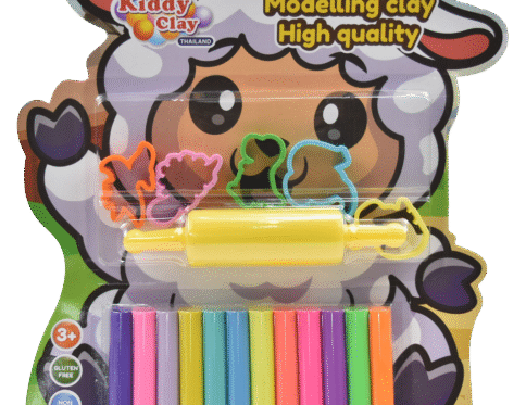 Kiddy Clay Pack of 12 Round sticks of clay (165 g.) & 5 Cutters and Roller in Blister Card, Colourful Reusable DIY Soft Clay, Creative Art & Crafts, Ideal Gift for Kids
