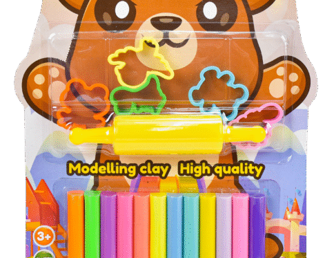 Kiddy Clay Pack of 12 Round sticks of clay (200 g.) & 5 Cutters and Roller in Blister Card, Colourful Reusable DIY Soft Clay, Creative Art & Crafts, Ideal Gift for Kids